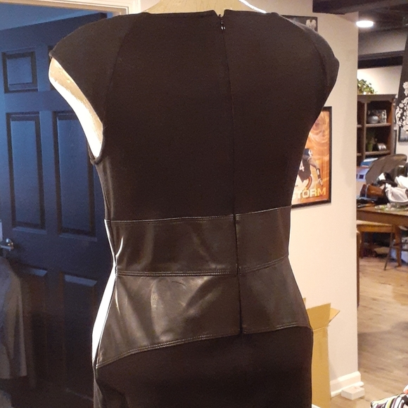 Calvin Klein  Black Faux Leather Trim Dress  10 - Picture 7 of 14